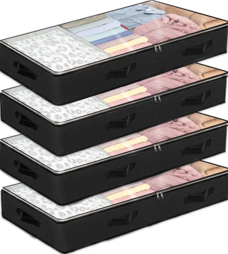 4 Pack Under bed Storage Containers, 90L Large Capacity Bedroom Closet Organizers and Storage Bins Foldable Underbed Storage Bags for Clothes, Blanket, Towels, Comforter, Sweaters, Linen Sheet - Black - color: 4 Pack - Black