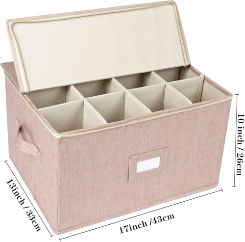 popoly Wine Glass Storage Box 2 Pack, Stemware Storage Containers Cases with Dividers, Stackable Moving Supplies for 24 Wine Glasses, Drinkware, Glassware or Crystal, (Beige) - color: Beige 2PACK