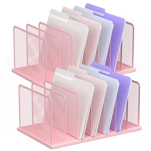 Kuntine.B Desk File Organizer Upright Mesh Desktop Organizer File Sorter Office Organization File Holder for Home, Office & Classroom (Pink, 2 Pack 7-Section) - color: Pink, size: 2 Pack 7-Section