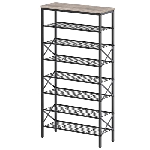 YATINEY 8 Tier Shoe Rack, Shoe Storage Organizer, Large Capacity Shoe Shelf Holds 32 Pairs of Shoes, Sturdy and Stable, for Entryway, Hallway, Closet, Dorm Room, Greige and Black SS08BG - color: Greige + Black, size: 27.8" x 10.8" x 52.6"