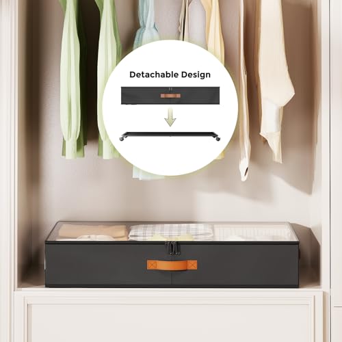 LAMU Under Bed Storage with Wheels, 2 Pack Under Bed Storage Containers with Clear Lids & Label, Rolling Under Bed Drawers for Clothes, Shoes, Blankets, Black - color: Black