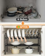 HULISEN Pots and Pans Organizer Under Cabinet, Expandable 2-Tier Pots and Pans Lid Storage Rack Holder with 10 Dividers, Adjustable Height Under Sink Organizer, Maximize Kitchen Storage Space