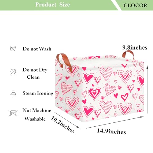 CLOCOR Rectangular Heart Printed Valentine's Day Basket Empty, Gift Basket, Waterproof Storage Basket with Handles, Room Decor(Bright Heart) - color: Bright Heart