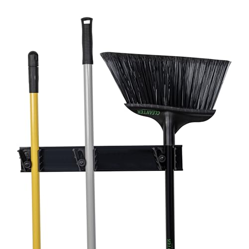 Restaurantware 17.7 Inch Snap-In Design Mop Holder, Black Plastic, 3 Customizable Slots, Screws Included