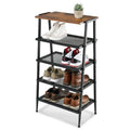 A-Shape Shoe Rack, 5-Tier Heavy-Duty Shoe Organizer with Wooden Top & Mesh Shelves, Space-Saving for Entryway, Bedroom, Hallway(31.97" H, Holds 10 Pairs, Rustic Brown) - size: 17.32" X 10.24" X 31.97"
