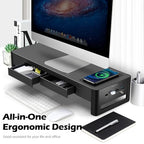 meatanty 3 In 1 Monitor Stand Riser with 2 Drawers,1 Wireless Charging Module and 4 USB Ports,Metal Computer Stand Support Transfer Data & Charging,Desk Organizer for PC,iMac (21 inches) - size: Large, style: Wireless Charger Version