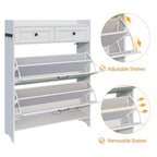 Viaozutis Shoe Cabinet with 2 Flip Drawers & 2 Storage Drawers, Space-Saving Shoe Storage Cabinet with Adjustable Shelf for Entryway or Hallway, Farmhouse Shoe Organizer Holds Up to 20 Pairs White