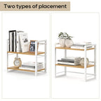 Office Desk Shelf Organizer, Wood Desktop Bookshelf Supplies Storage Rack, Shelf for Top of Desk and Dresser (White-2 Tier) - color: White