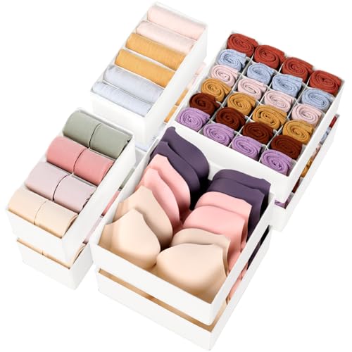 Criusia Underwear Sock Drawer Organizer Dividers 8 Set, Foldable Dresser Closet Organizers and Storage Bins for Baby Clothing, Sock, Underwear, Bra, Ties, Scarf (White) - color: White