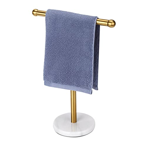 Gold Hand Towel Holder Stand with Heavy Marble Base, T-Shape Towel Rack, Free-Standing for Bathroom Vanity Countertop, 304 Stainless Steel (Gold) - color: Gold
