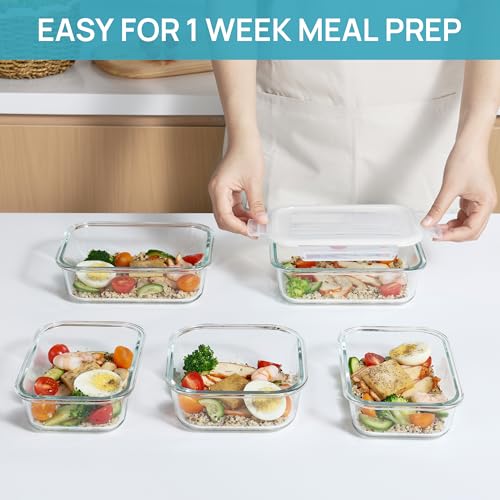 Vtopmart 8 Pack Glass Food Storage Containers with Airtight Lids, Glass Meal Prep Containers, Lunch Office Meal for Microwave, Oven, Freezer and Dishwasher, BPA Free - color: White