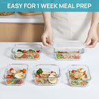 Vtopmart 8 Pack Glass Food Storage Containers with Airtight Lids, Glass Meal Prep Containers, Lunch Office Meal for Microwave, Oven, Freezer and Dishwasher, BPA Free - color: White