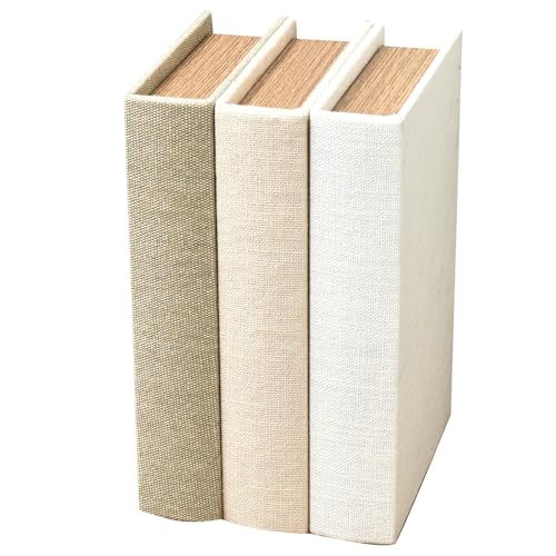 DECOR4SEASON Modern Linen and Wood Decorative Faux Book Boxes Set of 3,10", Taupe,Beige,Off White - color: Taupe,Beige,Off-White, size: 10"