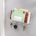 mDesign Plastic Wall Mount Mail and Key Holder with 5 Hooks, Hanger Rack Shelf for Home Entryway, Mudroom, Kitchen, Hold Letters, Cards, Magazines, Coats, Umbrellas, Ligne Collection - Clear - color: Clear
