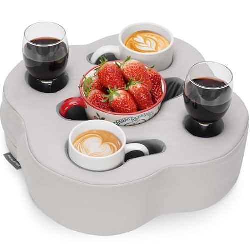 Couch Cup Holder Pillow, Sofa Organizer Caddy Bed Refreshment Tray for Drinks, Remotes, Phones, Snacks (PUGrey) - color: PUGrey, size: 12*12*3.7 Inch