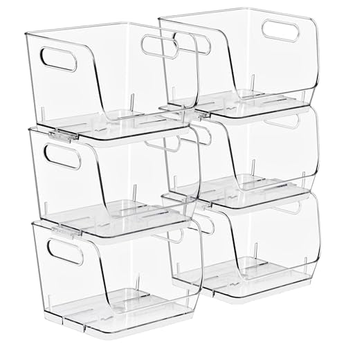 Sorbus Stackable Storage Bins Open Front, Clear Stackable Storage Bins, Pantry Bins for Storage and Organization, Acrylic Stackable Bins for Kitchen, Clear Pantry Organizer Bins (Small Square 6 Pack) - size: Small Square, style: 6 Pack