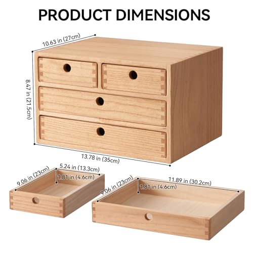 Kirigen Natural Wood Desktop Organizers with Drawers - Home Workspace Office Supplies Wooden Storage Box Shelf Case - Hold Makeup Box (NA, 3-Layer &4 Drawers) - color: Natural, size: 3-layer &4 drawers