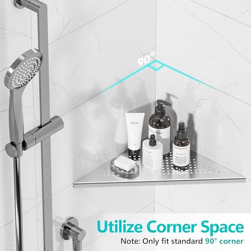Qeke Bathroom Corner Shelf, Recessed 12" Shower Shelf Caddy, SUS304 Stainless Steel Shelf Wall Mount Triangular, No Drilling, Brushed Nickel - color: Brushed Nickel, size: 12"- 1 Pack