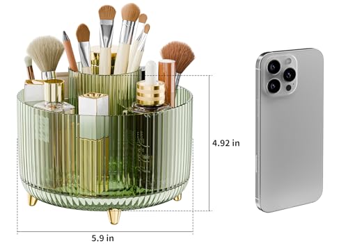 Clear Rotating Makeup Organizer Countertop for Vanity, 360° Makeup Brush Holder Organizer with 5 Compartments, Transparent Cosmetic Storage for Lipstick, Skincare, Bathroom Counter(Transparent Green) - color: Transparent Green