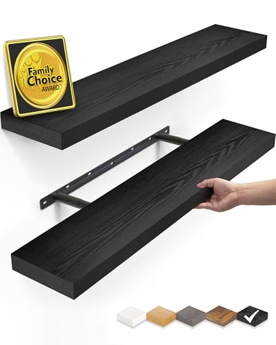 BAYKA Floating Shelves for Wall, 22.5 inches Black Wall Shelves for Bathroom, Bedroom, Living Room, Kitchen & Book, Hanging Display Decor Organizer Shelf with 22 lbs Capacity - color: A. Black - Universal Classic Style, size: 22.5inches