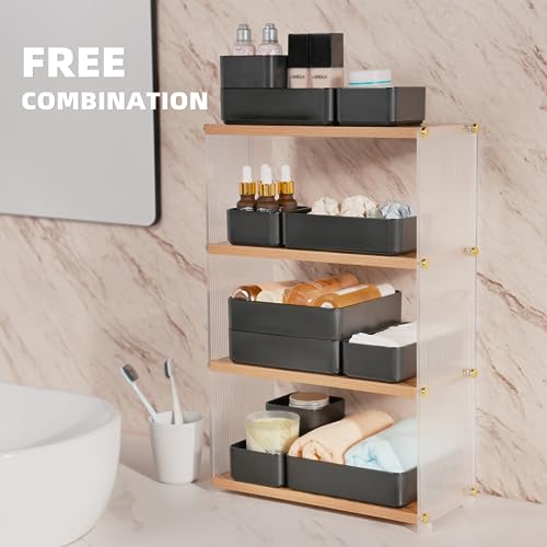 11-Piece Stackable Drawer Organizer Set, Multi-size Desk Drawer Organizer Trays Vanity Storage Bins for Storing Makeup, Stationery, Utensils in Bathroom Dresser, Office and Kitchen - color: Black