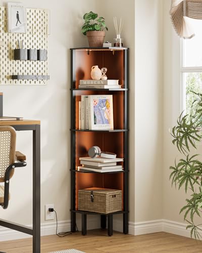 Corner Shelf Stand, 5 Tier Corner Bookshelf,Corner Furniture for Bedroom Display Corner Shelf for Small Space,Wood Shelves with Storage Rack for Living Room,Office,Black - color: Black
