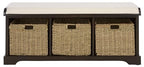 SAFAVIEH Home Collection – Lonan Dark Chocolate Storage Bench with Seat Cushion, 3 Basket Drawers, Coastal Farmhouse Entryway Design (AMH5733F) - color: Dark Chocolate