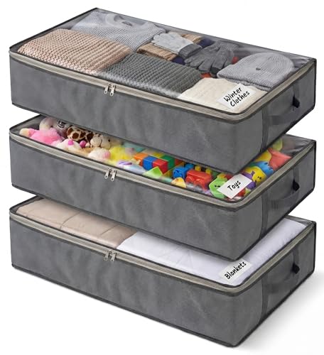 NeatNestly SmartCube Under Bed Storage Bags - 3 Pack Large 39" x 18" x 6" Gray Containers with Reinforced Handles, Foldable Underbed Storage Organizer for Clothing, Blankets & Shoes
