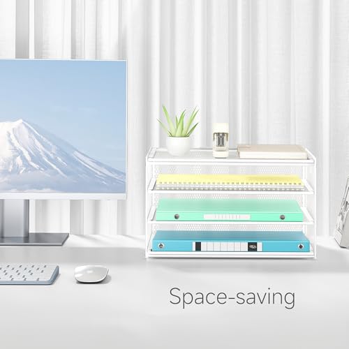Lavatino 3-Tier Letter Tray Desk Paper Organizer – White Mesh Metal File Tray Organizer for Desk, Office Supplies & Home Organization | Fits A4/Letter Paper, Mail, Magazines and Office Accessories - color: 4-tier No Handle - White
