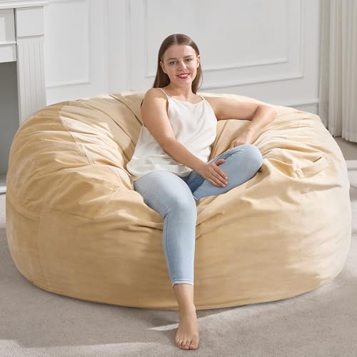Hobestluk 4FT Bean Bag Chair Giant Bean Bag Chairs for Adults Large Bean Chairs with Removable Cover, Beanbag Chair with Filler, Adult Bean Bag Chairs for Living Room, Bedroom - color: Khaki, size: 4FT - 44" x 44" x 24"
