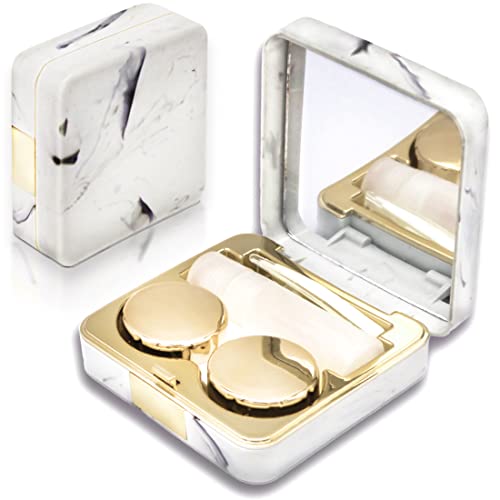 Vastsoon Contact Lens Case, Portable Cute Eye Contacts Colored Lenses Applicator Remover Tool Kit with Mirror Solution Bottle for Travel Daily Outdoor (Square, Gold) - color: Square,Gold