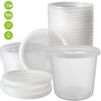 DuraHome Deli Containers with Lids 24oz. Leakproof 30 Sets BPA-Free Plastic Food Storage Cups Clear Airtight Takeout Container Heavy-Duty, Microwaveable Freezer Safe Disposable/Reusable - size: 24 oz. (30 Sets)