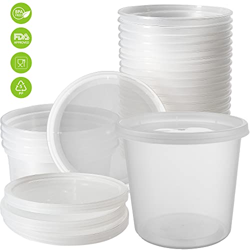 DuraHome Deli Containers with Lids 24oz. Leakproof 30 Sets BPA-Free Plastic Food Storage Cups Clear Airtight Takeout Container Heavy-Duty, Microwaveable Freezer Safe Disposable/Reusable - size: 24 oz. (30 Sets)