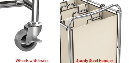 Simple Houseware Heavy-Duty 3-Bag Laundry Sorter Cart, Chrome - color: Chrome