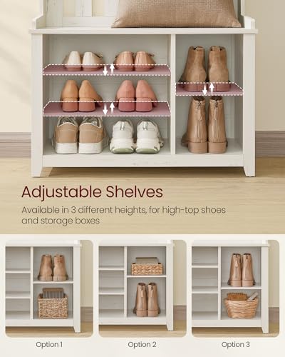 VASAGLE Hall Tree with Bench and Shoe Storage, Coat Rack with Shoe Bench, 7 Double Hooks for Jackets, Hats, Entryway, Bedroom, Living Room, 13.8 x 31.9 x 70.9 Inches, Rustic White UHSR414W01 - color: Rustic White