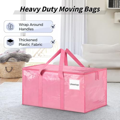 8 Pack Extra Large Heavy Duty Moving Bags, Pink Storage Bins with Lids, Reinforced Handles & Heavy-Duty Zippers Moving Boxes Storage Bags Totes for Clothes Packing, Dorms, College Supplies, Pink - color: Pink, size: 8 Pack