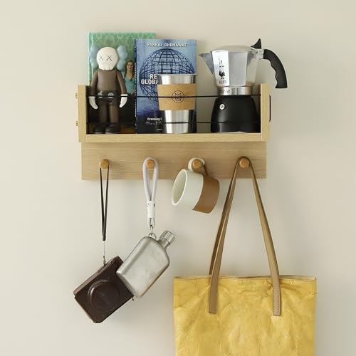 Entrance Coat Rack ，Coat Hooks, Wall-Mounted Wooden Hook Rack, Wall-Mounted Shelves are Very Suitable (Oak Color Finish-B-1) - style: Oak color finish-B-1