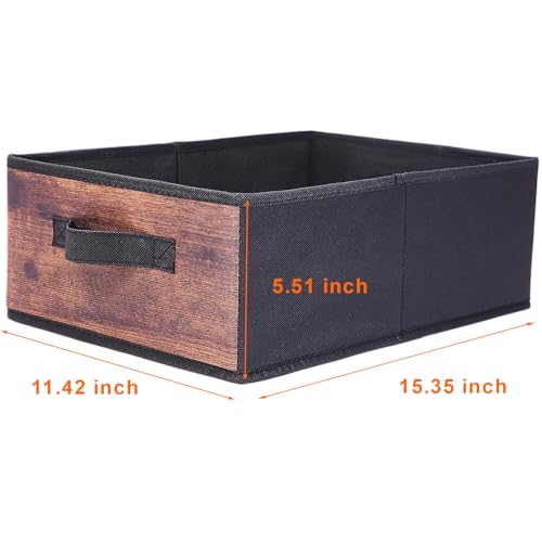 JAKAGO Fabric Storage Bins set of 4 Rectangle Storage Baskets with Handle Foldable Closet Organizer for Clothes Towel bedding Books Collapsible Clothing Container for Shelves Bedroom(Wood Low)