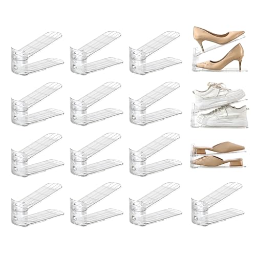 shoe slots organizer, Clear Shoe Stacker, Adjustable Level Shoe Rack,Storage Space Saver for Sneakers Display (Transparent, 16Pack) - color: Transparent, size: 16 Pack