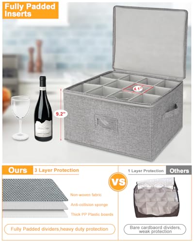 punemi Wine Glass Storage Box, Glassware Storage Containers w/Hard Shell Side Bottom Support & Padded Dividers, Stackable Stemware Storage Case for 24 China Crystal Glasses Drinkware, Moving Supplies - style: Wine Glass Storage 2pcs