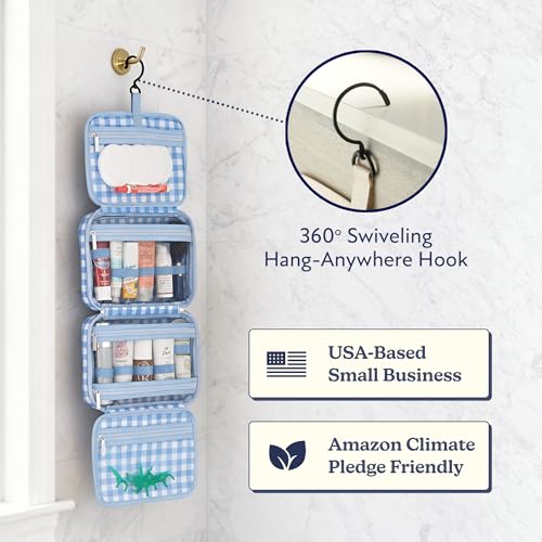 VANDEL Waterproof Hanging Toiletry Bag [TSA-Approved] Hanging Makeup Organizer Bag, Cosmetic Travel Bags for Women, Makeup Case Toiletries Organizer Hygiene Bathroom Shower Caddy - Blue Gingham - color: Blue Gingham