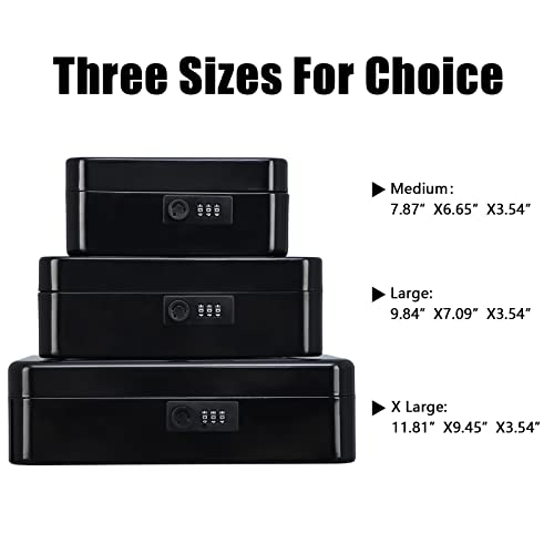 KYODOLED Large Cash Box with Combination Lock Safe Metal Money Box with Money Tray for Security Lock Box 9.84"x 7.87"x 3.54" Black - color: Black, size: Large