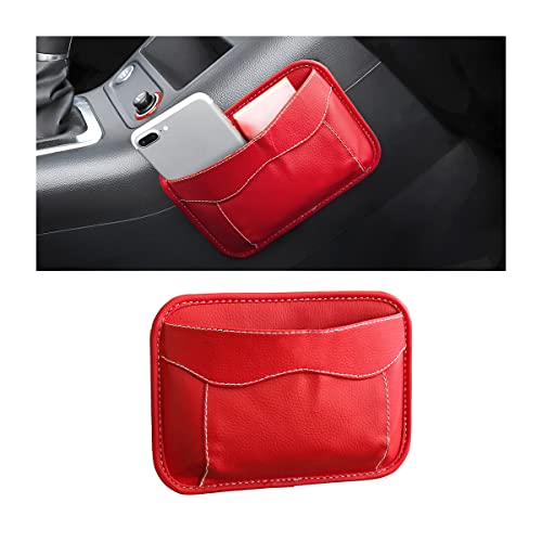Moly Magnolia Car Seat Side Pocket Organizer, American Flag PU Leather Storage Bag, Pen Phone Holder Tray Pouch Seat Gap Filler, Interior Accessories for Auto Door Window Console (Red) - color: Red