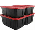 27 Gal Industrial Tote,4 Pack Plastic Storage Bins with Lids Tough Large Storage Bin,Black with Red Lid Plastic Storage,Stackable & Nestable for Garage, Basement, or Outdoor (4 Pack) - size: 4 Pack