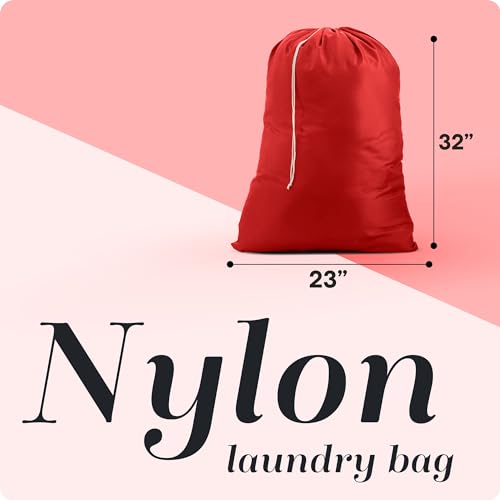 Nylon Laundry Bag - Locking Drawstring Closure and Machine Washable. These Bags will Fit a Laundry Basket or Hamper and Strong Enough to Carry up to Three Loads of Clothes. (Red) - color: Red, size: 22" x 32"