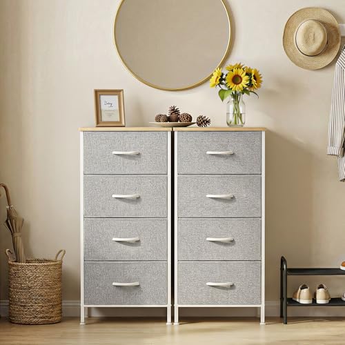 Sweetcrispy Nightstand Small Bedroom Dresser with 4 Fabric Drawers,Bed Side Furniture End Table,Wooden Top Cabinet Night Stand Dresser for Closet,Entryway,Dorm,Light Gray - color: Light Gray, size: 17.7"D x 11.8"W x 37"H (4 Drawers)