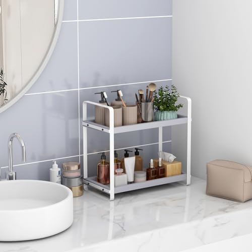 HNRLOY Bathroom Counter Organizer,Bathroom Countertop Organizer,Counter Shelf,Countertop Storage,Organization and Storage,Makeup Shelf,Sink Caddy(Grey 2 Tier) - color: Grey 2 Tier
