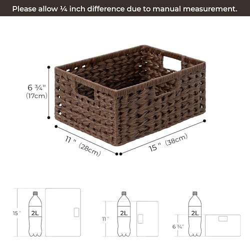 GRANNY SAYS Wicker Storage Baskets for Shelves, Waterproof Wicker Baskets for Organizing, Woven Basket for Shelves, Decorative Basket for Pantry, Brown - color: Brown, size: 15"L x 11"W x 6¾"H