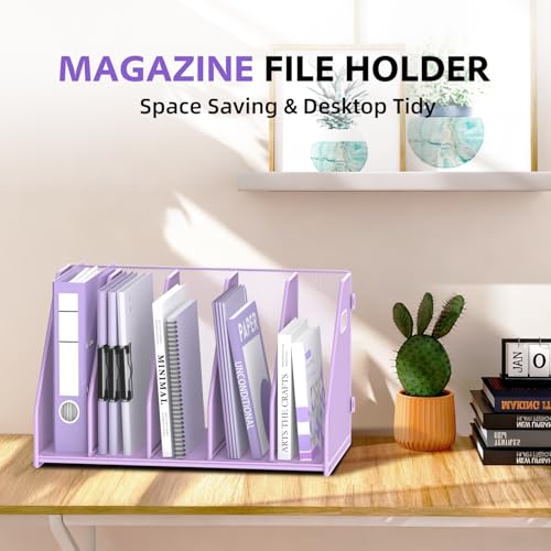 SUPEASY Binder Organizer, Magazine File Holder with 5 Vertical Compartments Rack, Metal Desk File Organizer & Binder Holders, Magazine Organizers for Office Desktop, Home, School, Classroom (Purple) - color: Purple, size: 5Rack