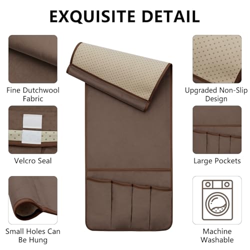 Remote Control Holder for Armchair, Couch Caddy Organizer TV Remote Holder for Bed Storage 5 Pockets, Remote Caddy Bedside Organizer Bedside Table Organizer (Brown, 35"x12.4") - color: Brown, size: 35"x12.4"